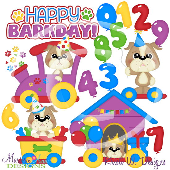 Happy Barkday Train SVG Cutting Files/Paper Piecing +Clipart - Click Image to Close